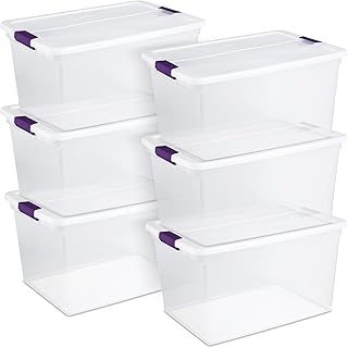 Sterilite 6-Pack Plastic Storage Bin w/ Latch Lid, ClearView Stackable C...