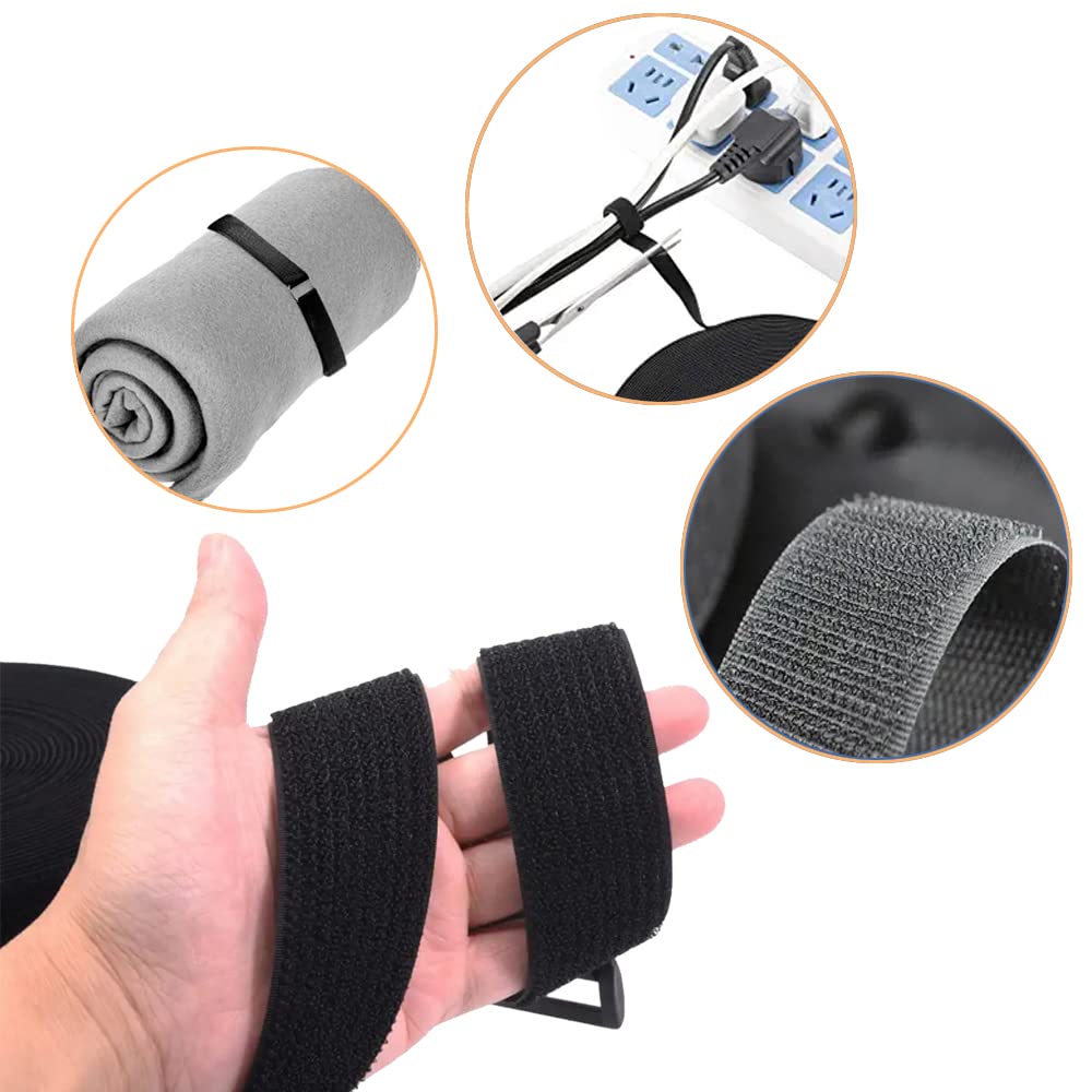 Klett-Kabelbinder Rolle (10 M X 2 Cm) Mit 50 Plastikschnallen – Wiederverwendbar, Selbstklebend, Für Kabel, Garten & Büro