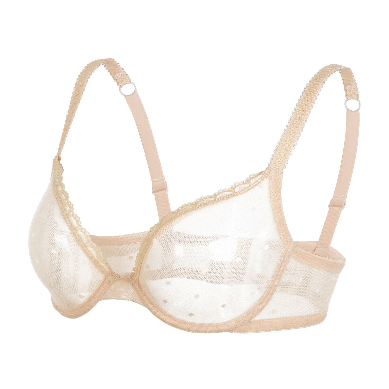 YANDWUnlined Bra for Women Lace Demi Unpadded Bralette Plunge Non Padded Underwire Bras