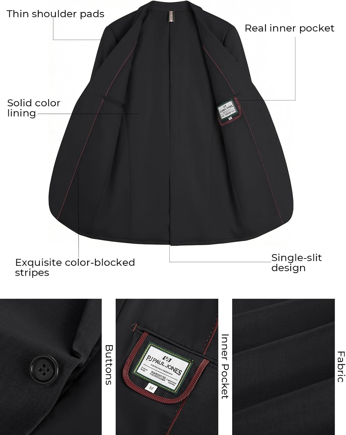 PJ PAUL JONES Men's Casual Blazer One Button Lightweight Sport Coats Solid Notched Lapel Suit Jackets - Image 5