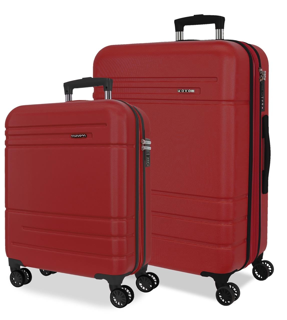 Joumma Movom Galaxy Suitcase Set Red 55/68 cm Rigid ABS Integrated Combination Padlock 111L 6.5kg 4 Double Wheels Extendable Hand Luggage