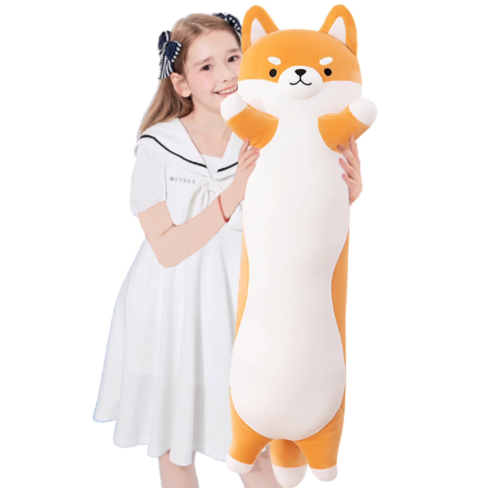 Shiba Inu Largo de Peluche Animal Gigante Corgi Perro Suave Juguete de Peluche Almohada Suave Perro Largo de Peluche Almohada Regalos para niñas niños (130cm/58.1inch, Yellow)