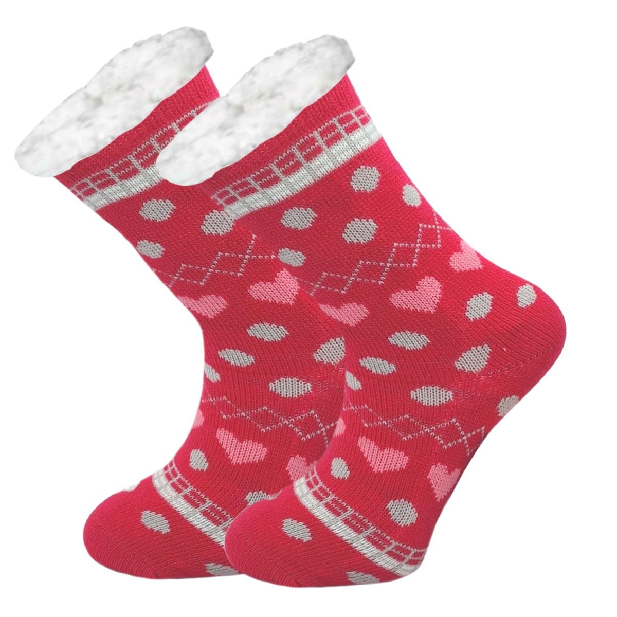 Sock-Tec Women's Hot Pink Thermal Socks 2.4 Tog Sherpa Fleece Lining Lounge Slipper Gripper Bed Socks Uk One Size 4-8 (Hot Pink)
