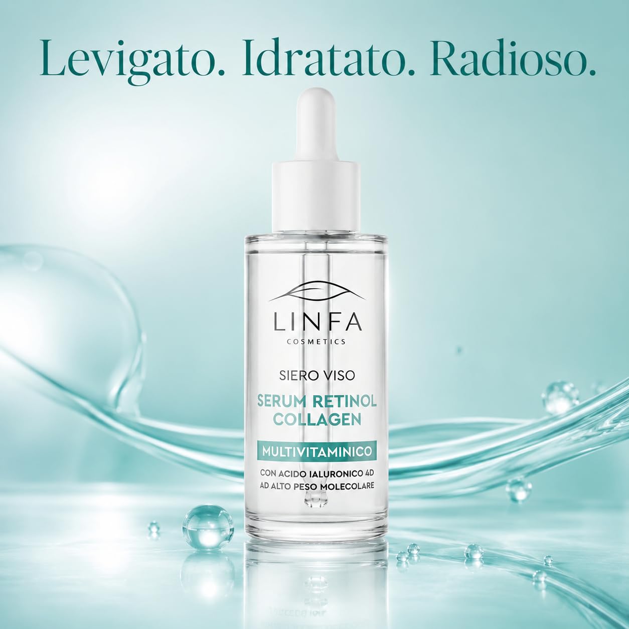 Linfa Cosmetics Serum Retinol Colágeno Anti-Edad Suero Facial Suero Antiarrugas con Retinol, Colágeno, Ácido Hialurónico y Oro Cosmético, Hidratante y Rellenador, 30 ml