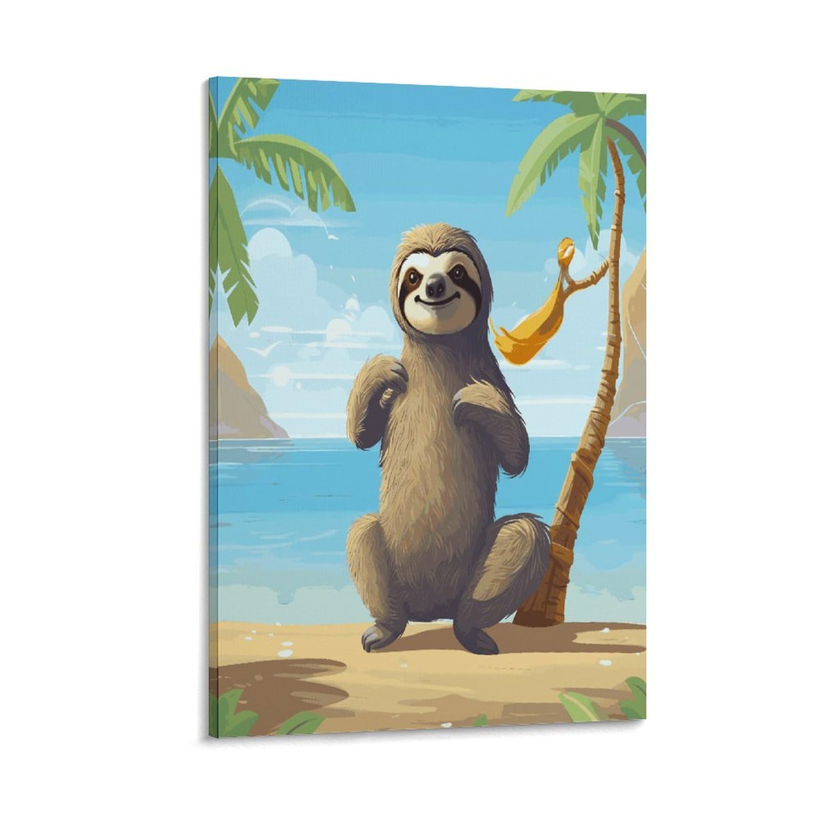 LDGSUPH Sloth on Beach Canvas Wall Art Prints Hangable Decor Painting for Wall Prints Painting Artwork Modern Decorative Artwork Ready to Hang Wall Pictures for Home Decor 20x30inch(50x75cm)