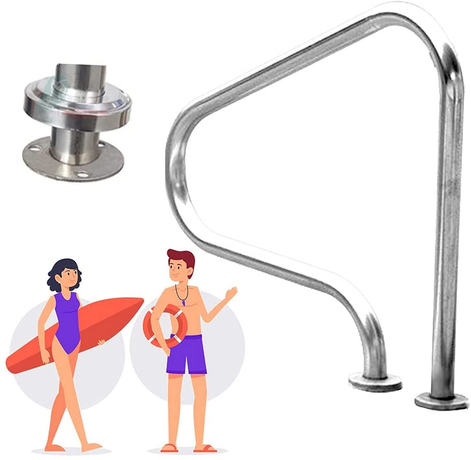 Rampe de piscine en acier inoxydable à 3 courbures pour bassin creusé