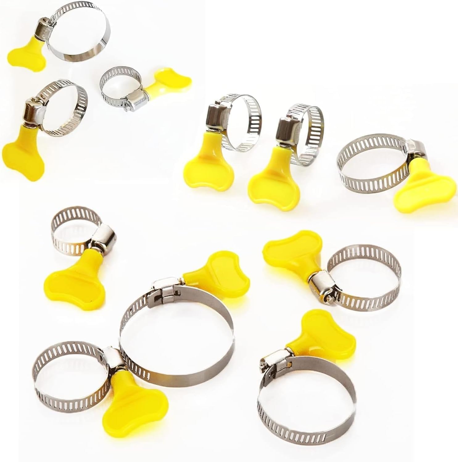 14-Pack Yellow Stainless Steel Hose Clamps, Adjustable Thumb Screw Key-Type Clamps, 8mm Bandwidth, Ideal for Plumbing, Automotive, and Machinery Applications (Size:32-44mm(1 1/4"-1 3/4"))