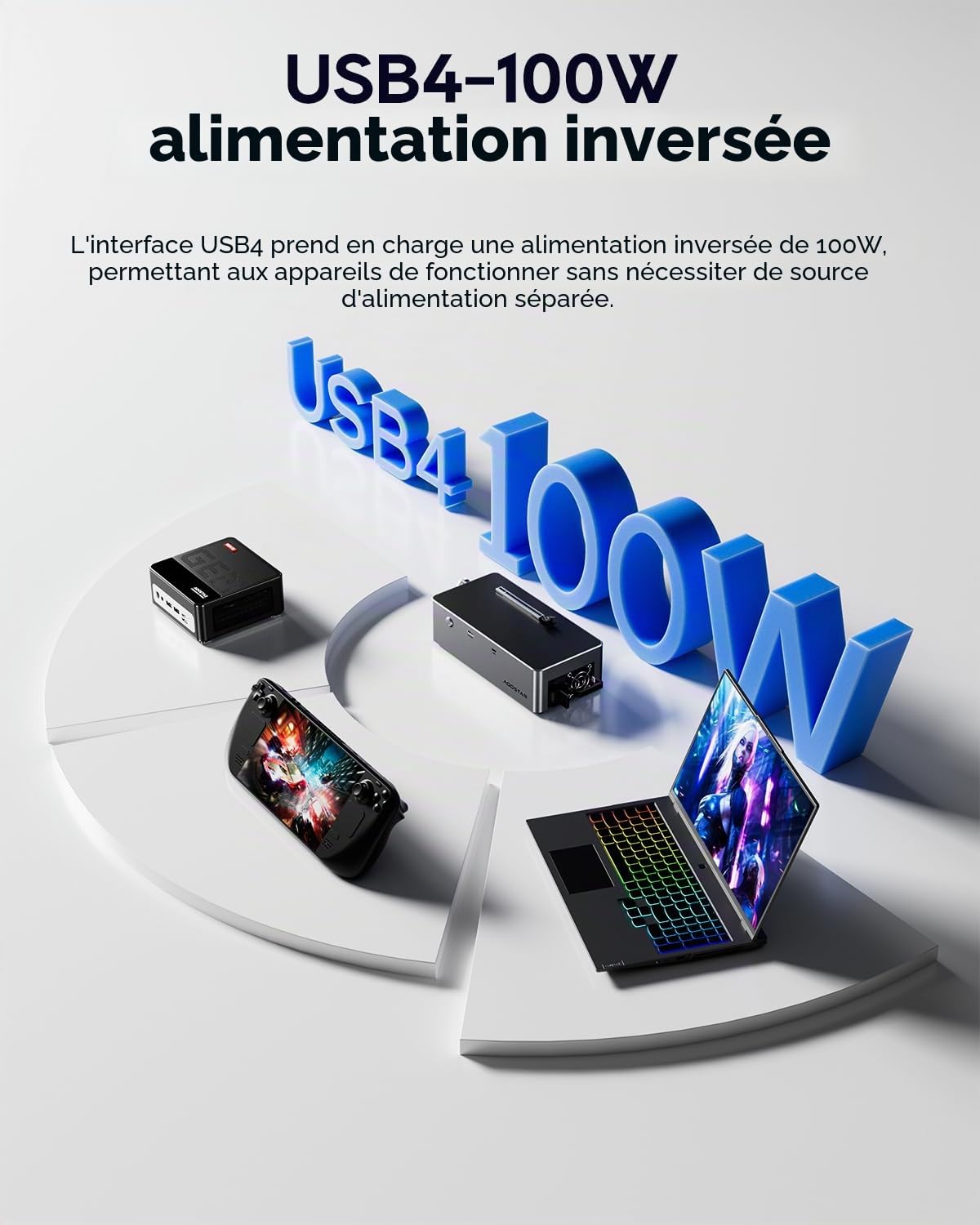 AOOSTAR AG02 eGPU Station d'accueil avec connecteur Oculink, Dock carte graphique externe GPU, prise en charge USB4.0 alimentation arrière 100W, bloc d'alimentation 800W intégré, pour GPU jusqu'à 500W