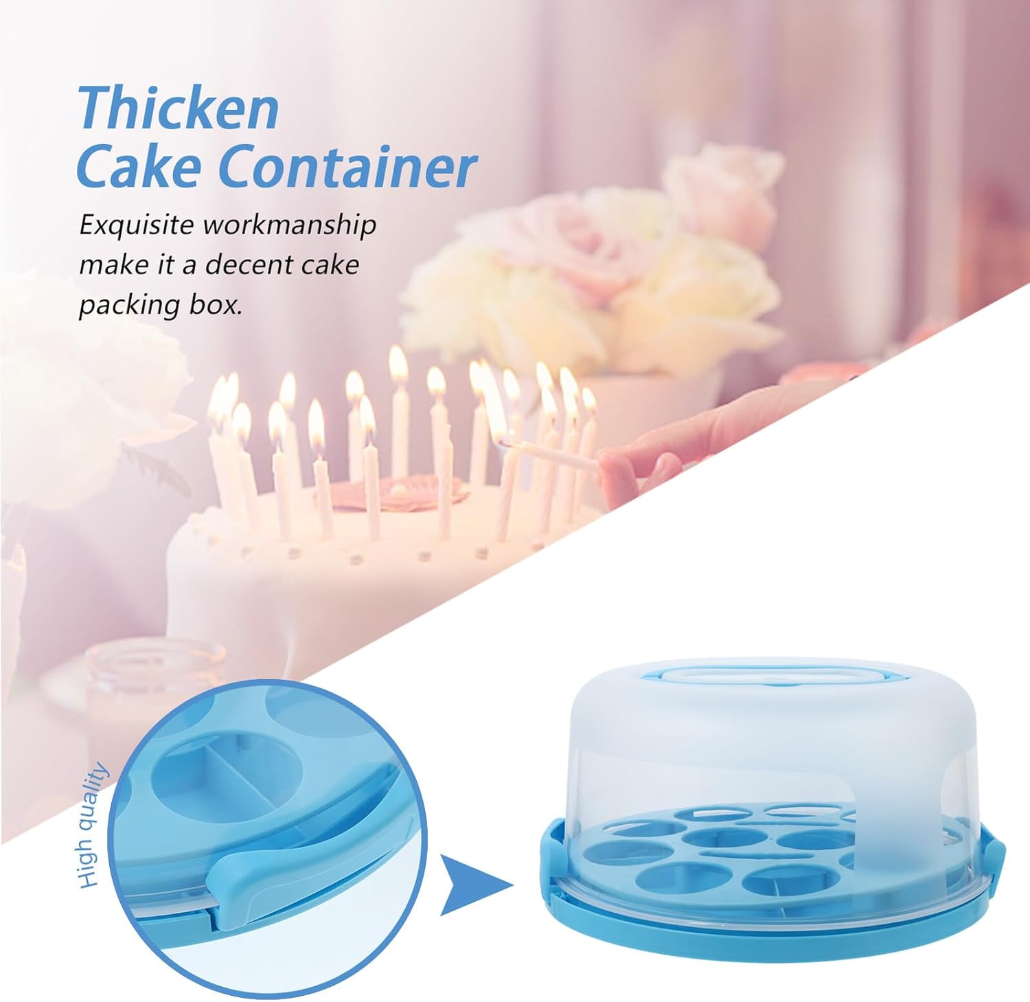 10-inch Thickened Blue Pp Cake Box with Handle and Tray, Portable Food Storage Container for Bakery Desserts and Cupcakes, Secure Locking Cake Carrier for Travel and Party Use