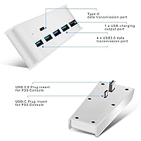Vista 2 de EEEKit Hub USB de 5 puertos para PS5, PS5 USB de alta velocidad con 4 USB + 1 puerto de carga USB y 1 puerto tipo C, conector extensor USB Plug &