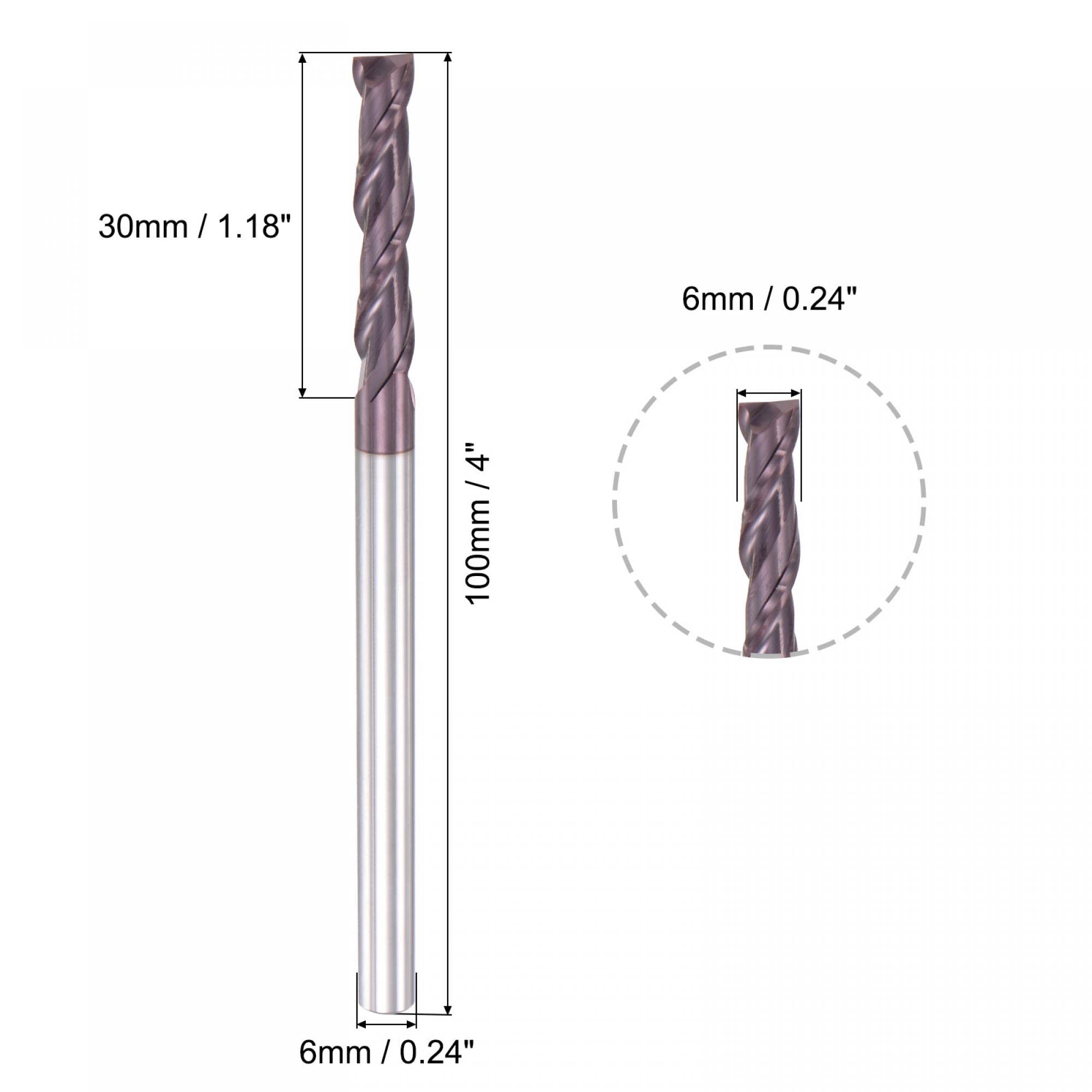 sourcing map Carré Nez Fraise à Queue 6mm Pointe Diamètre Solide Carbure AlTiN Enduit CNC Routeur Bits 2 Cannelure Spirale Fraisage Fraise HRC55 avec 6mm Queue 100mm Longueur