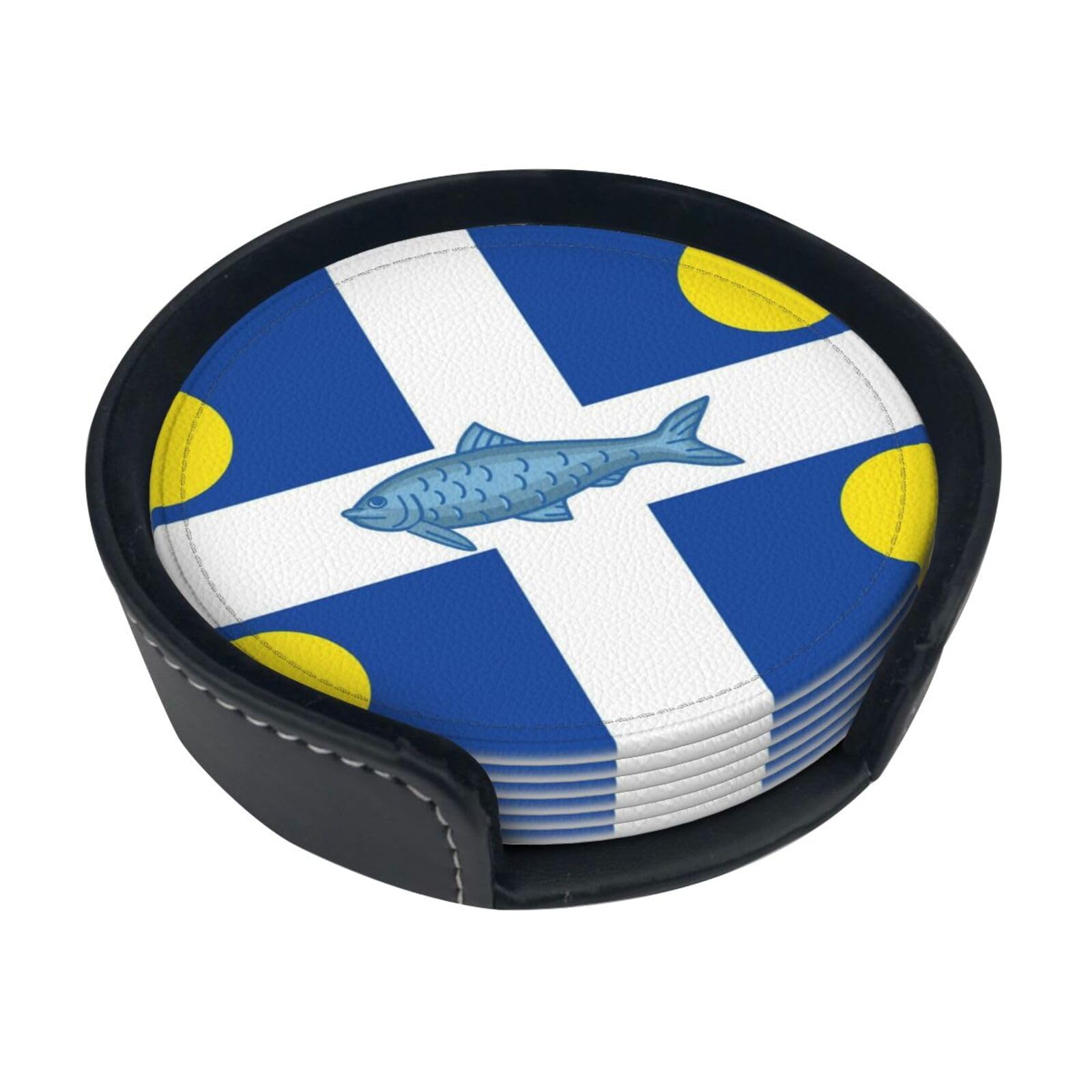 Fortune Flag Leather Coasters-Set of 6 with Storage Holder
