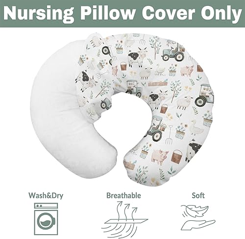 Miniatura 7 de Fundas de almohada de lactancia de animales de granja boho para niños y niñas, cordero, vaca, pollo, pato, tractor, árbol, fundas para lactancia