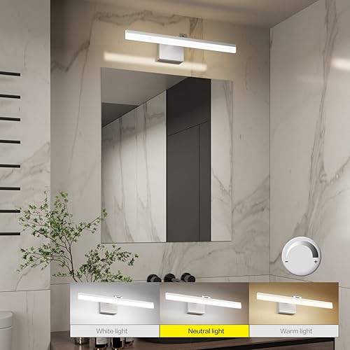Miniatura 8 de SOLFART 23.6 pulgadas 3 colores temperatura regulable moderna luz ajustable para accesorios de iluminación de baño, luces LED modernas plateadas