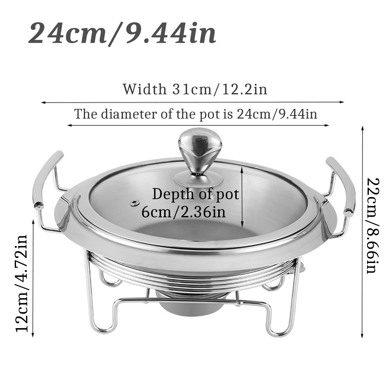 2/4 Pack Visible Chafing Dish Set, Stainless Steel Round Buffet Server Warming Tray for Parties Weddings And Events, with Glass Lid, Food Pan And Fuel Holder,4 Pack,24Cm(2 Pack-24Cm)