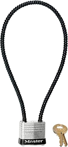 Master Lock 107DSPT Candados de bloqueo de pistola con llave, cable de 14 pulgadas, acero con candado de 1-18" de ancho