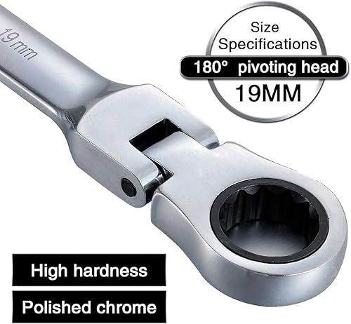 Miniatura 5 de KATUR Juego de llaves de trinquete de 0.748 in, llave combinada de trinquete flexible de acero al cromo vanadio (0.748 in)