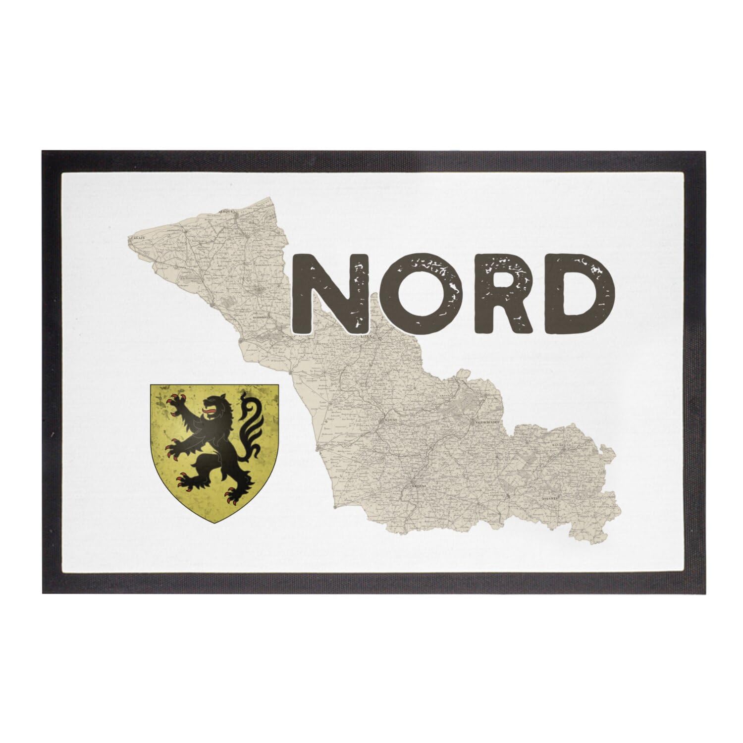 Paillasson Blanc Nord 59 Ch'ti Lille tapis de sol vintage carte ancienne 75x50cm