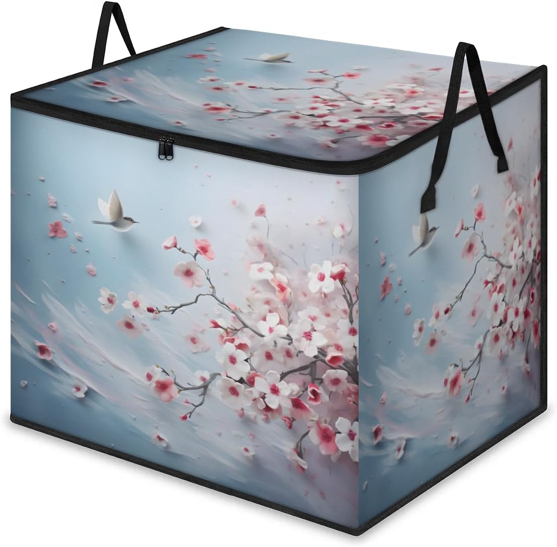 Honeybaby 214L Extra Large Comforter Storage Bag Herbs Flowers Butterfly Storage Totes with Lids Waterproof Closet Organizer Folding Blanket Storage Bags for Clothes Bedding Pillows