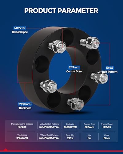 Vista 160 de KAX Espaciadores de rueda de 0.236 x 5.315 in, espaciadores de rueda centrados de 2 pulgadas y 6 lengüetas para F-15-0, Expedition, Mark LT, Negro