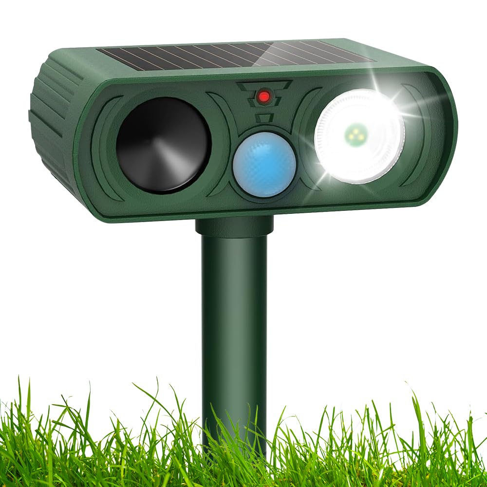 Ultrasonic Cat Repellent for Gardens, Solar Ultrasonic Animal Repeller Outdoor with Motion Sensor and Flashing Lights, Waterproof Cat Deterrent Scarers for Garden Yard Farm to Drive Animal
