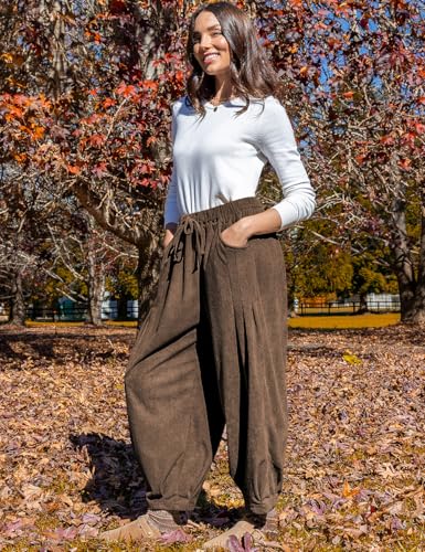 TARSE Womens Baggy Wide Leg Pants Corduroy Casual Drawstring Waist Palazzo Harem Pants with Pockets4