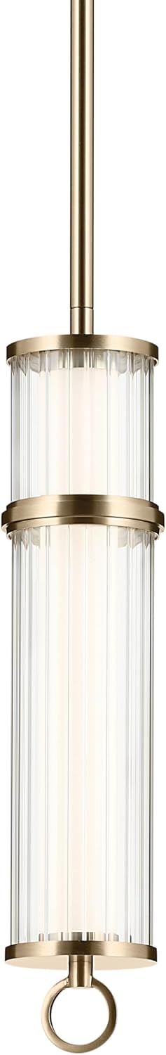 Kichler Riven LED 1-Light Pendant with Clear Fluted Glass in Champagne Bronze, Sloped Ceiling Compatible, for Kitchen or Dining Room (15.5" x 5"), 52755CPZLED