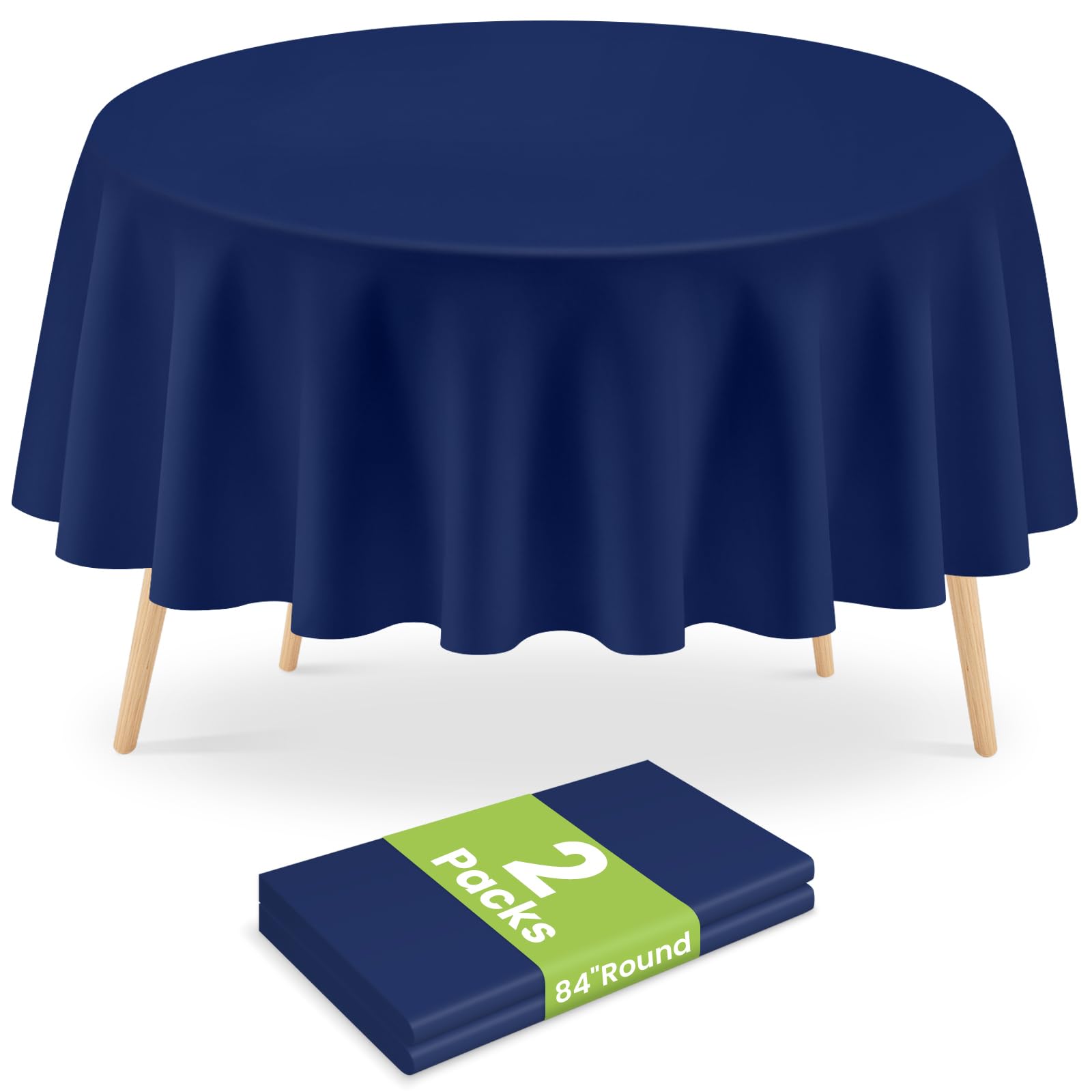 Mulbozy 2 Pcs Nary Blue Round Plastic Tablecloth Disposable