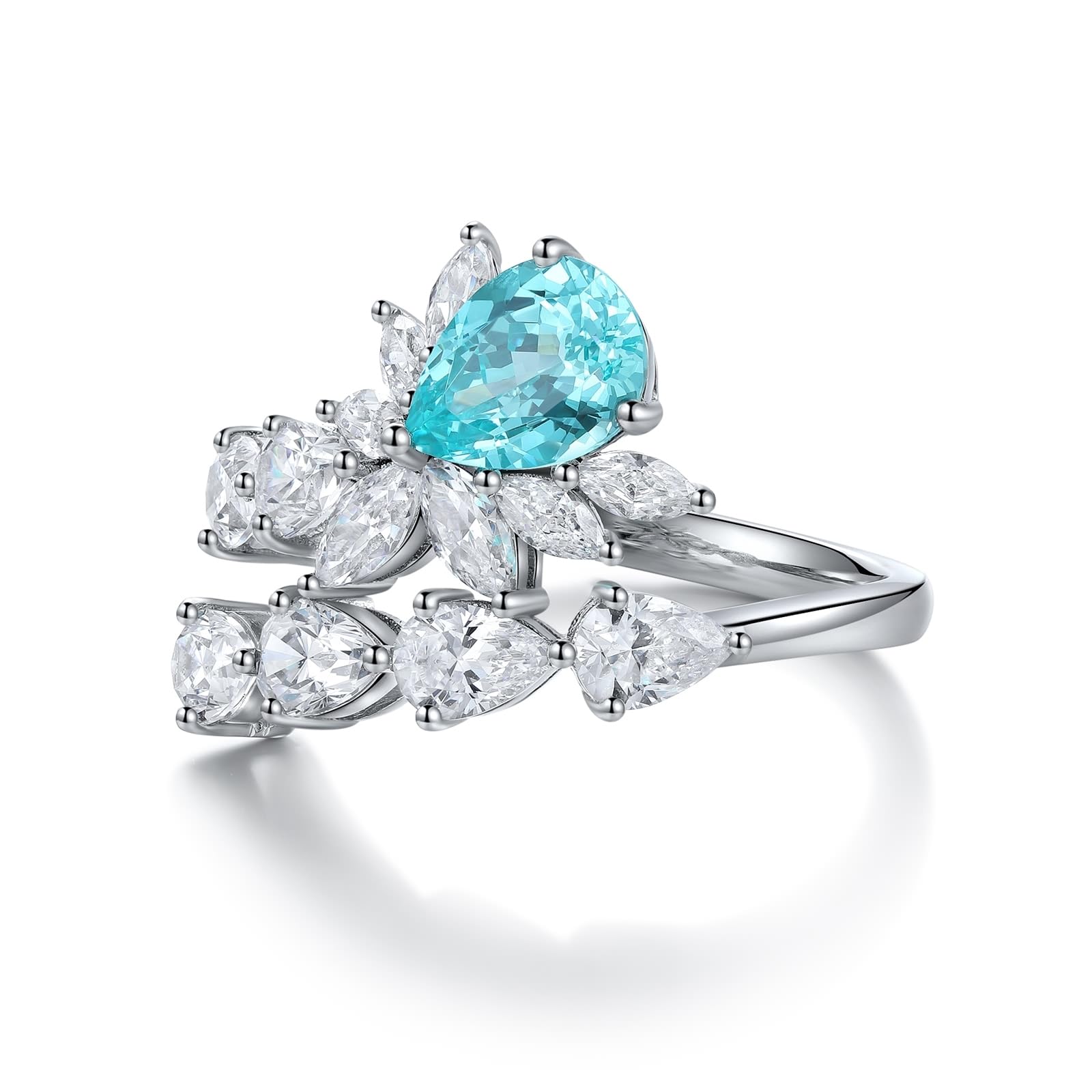 KnSam 9K/14K/18K Weißgold Freundschaftsringe, Labor Erstellt Turmalin Eheringe Blumen, Echtes Ring mit Moissanit 18/14/ 9 Karat Gold, Gr.47-70