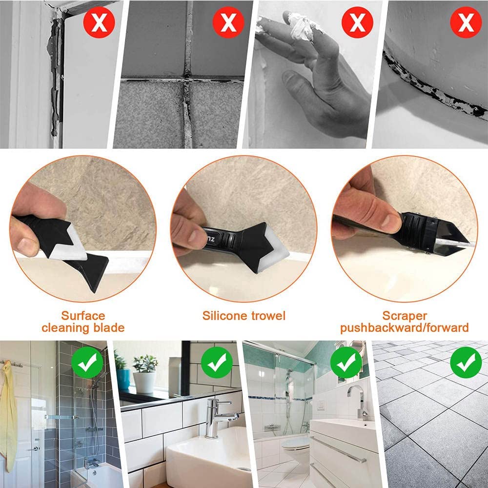 Lionz 3 in 1 Silicone Caulking Tool Stainless Steel head, Sealant Finishing Tool Caulk Remover Sealant And Grout Scraper, Suitable for Kitchen, Bathroom Windows, Sink Connections, Floors, DIY. 2