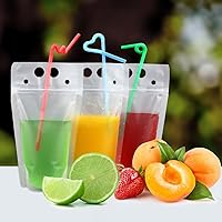 Vista 4 de 100 Pcs Drink Pouches with 100 Straw Holes, Freezable Juice Pouches, Translucent Reclosable Zipper Plastic Pouche Drink Bags for Cold & Hot Drinks