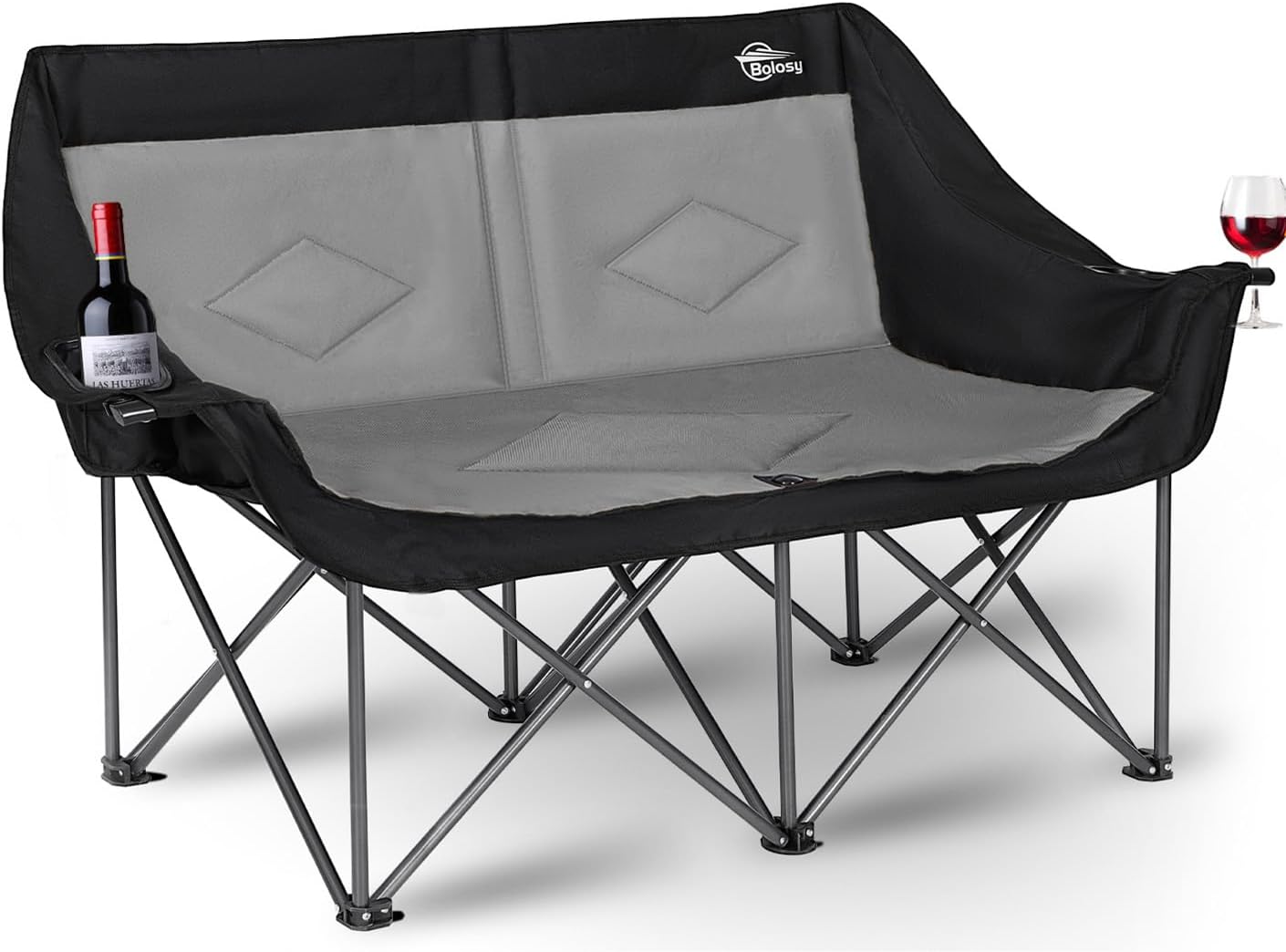 2 Person Camping Chair Camping Loveseat Oversized Double Folding Camping Chair Heavy Duty Two Person Camp Chair Love Seat Dou Chairs Sport Lawn Chair for Adults Black & Grey