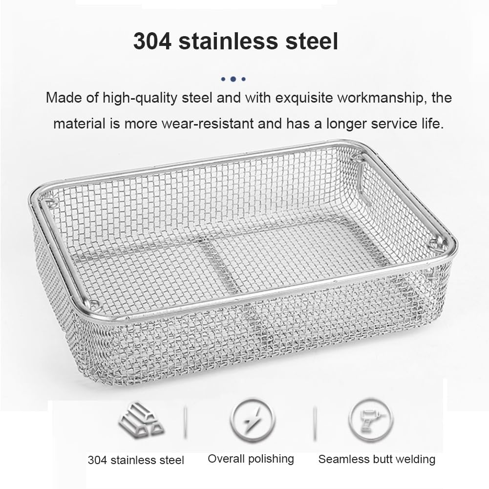 Instrumentententablett aus Edelstahl – 304 medizinischer Sterilisationskorb, perforiertes 4-mm-Mesh für Krankenhaus und Labor, 40 cm x 20 cm x 7 cm