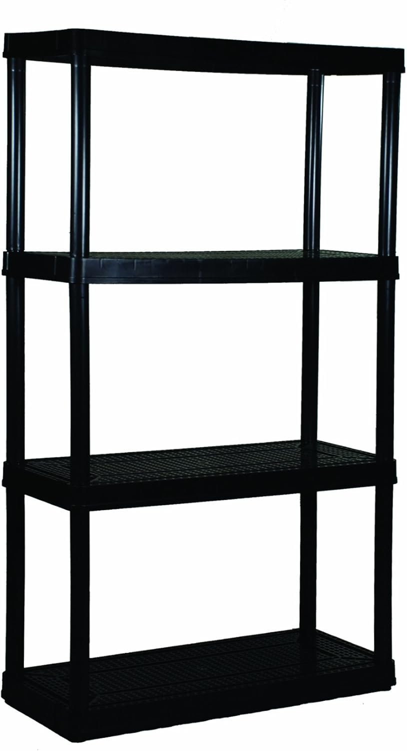 Gracious Living 14" x 32" x 54.5" 4-Shelf Tier Resin Multi-Purpose Medium Duty Indoor Garage Storage Organizer Shelves, Black : Tools & Home Improvement