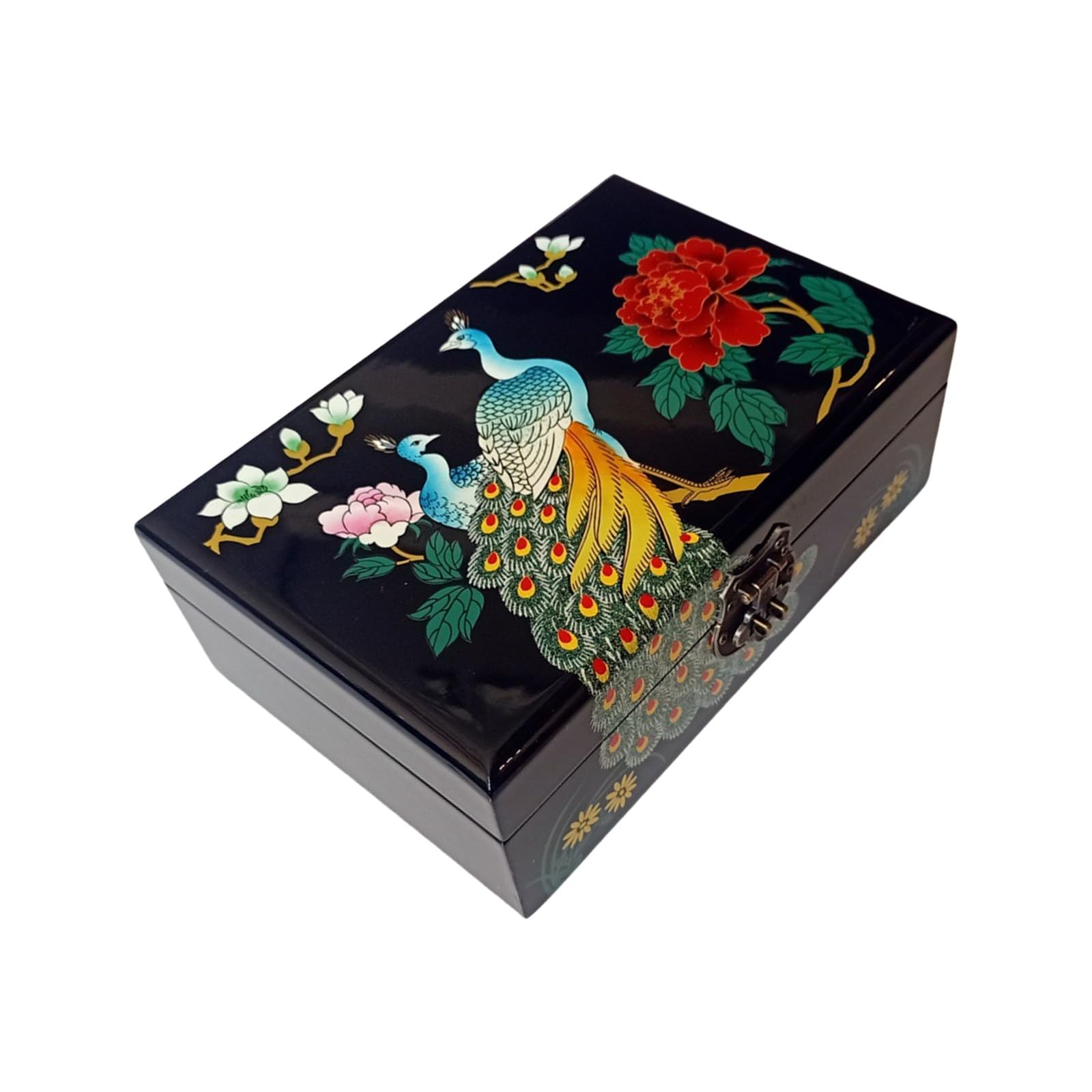 HZBB Secure Traditional Wood Jewelry Box Hand Painted Lacquer Storage for Accessories and Valuables Artistics Home Decoration Jewelry Organizers