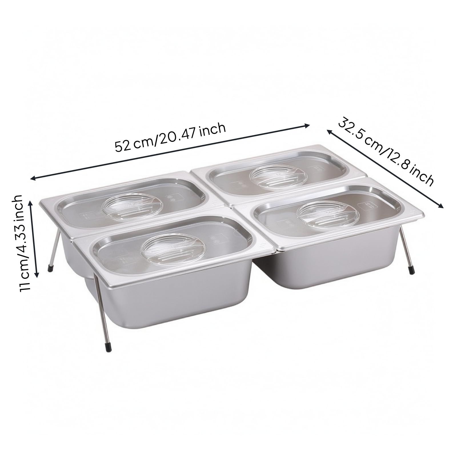 Vassoio a 4 Scomparti da Banco Vassoio in Acciaio con Supporto Resistente per Ristoratori, Ristorante, 4 Scomparti 6.5cm + Supporto 8cm