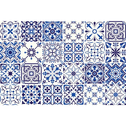 Image of FOKRIM Marble Wallpaper Sticker Blue Floral 60x200cm Peel and Stick, Removable, Self-Adhesive, Waterproof, Decorative Wallpaper for Home, Kitchen, Bedroom, Office