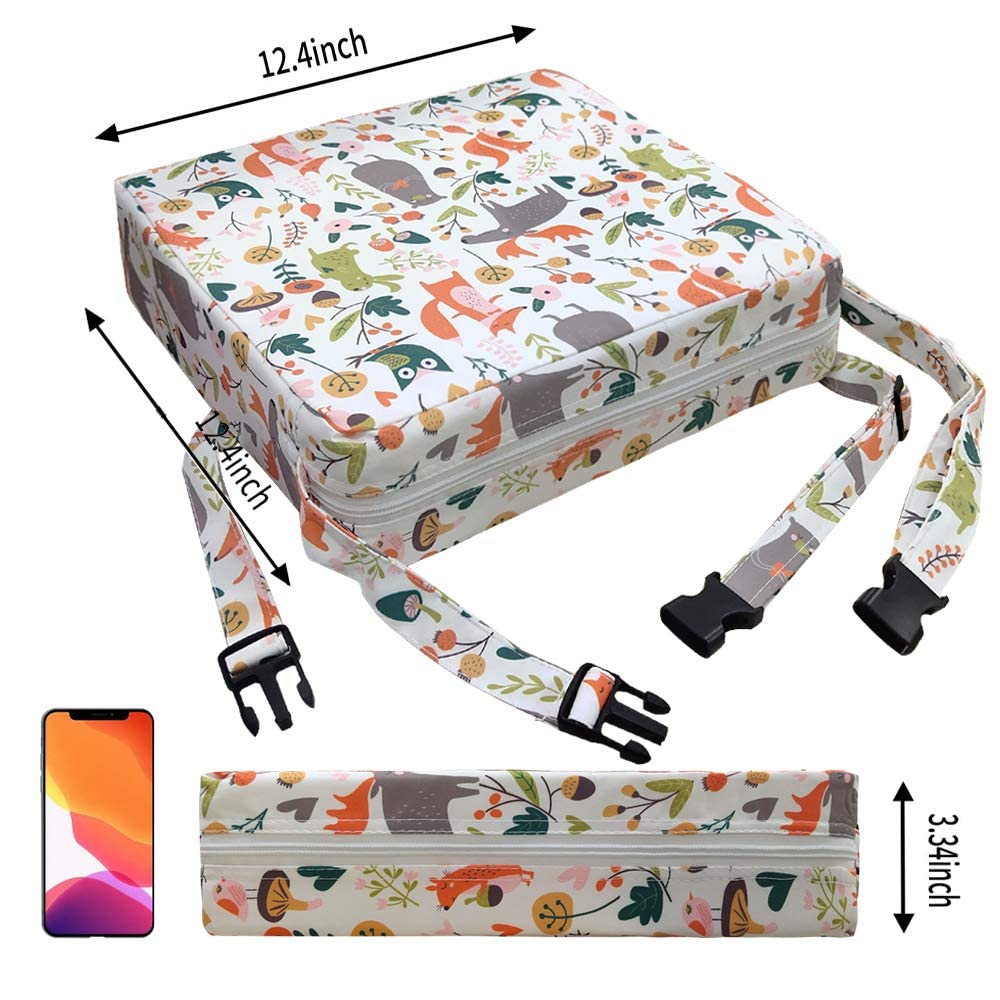 Rialzo Sedia Bambini Cuscino da Tavolo, Alzasedia Canvas Lavabile da Cartone Animato con 2 Cinghie di Sicurezza a Fibbia Bambini Cuscino da Viaggio Portatile 111