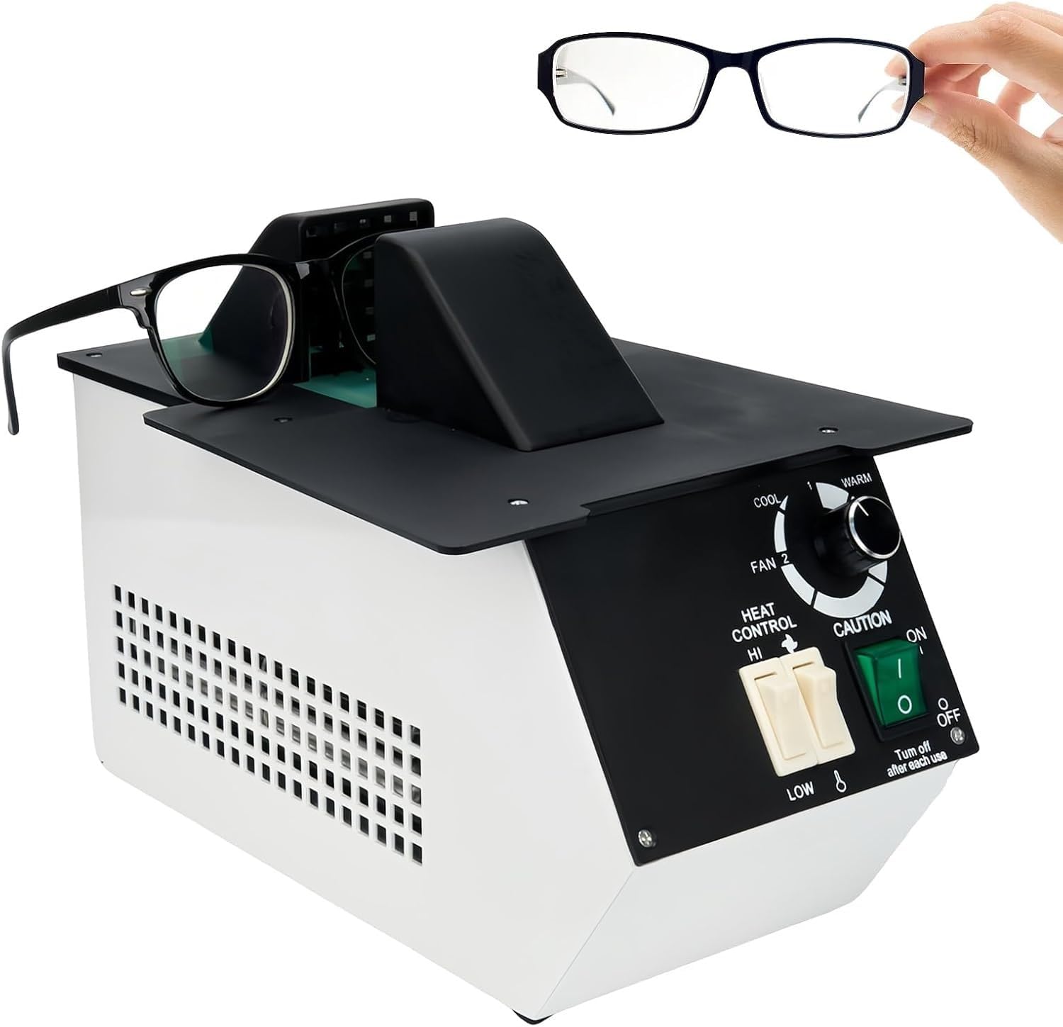 Riscaldatore per occhiali da vista, temperatura regolabile da 1500 W (80 ℃ - 130 ℃), commutazione aria calda e fredda per la lavorazione e la riparazione di telai di occhiali nei negozi di ottica