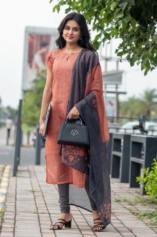 Image of Sun Fashion And Lifestyle Women's Chanderi Stitched Printed Kurta Dupatta (KD6 Fentav1)