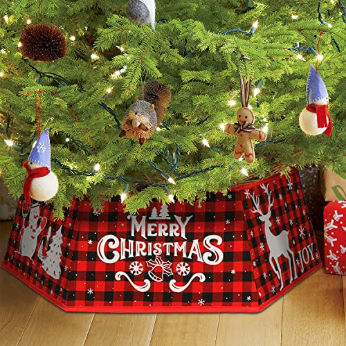 Aerwo Buffalo Plaid Christmas Tree Collar, Hexagon Six Different Patterns Christmas Tree Ring For Artificial Trees With 31In Diameter, Red And Black Tree Skirt For Christmas Tree Decorations #TOP6