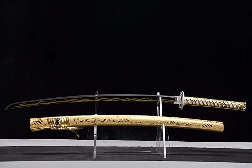 Miniatura 3 de HERO SWORD Katana de calavera dorada hecha a mano de acero 1060 de alto carbono, hoja de espiga completa, espada samurái, cuchillos japoneses