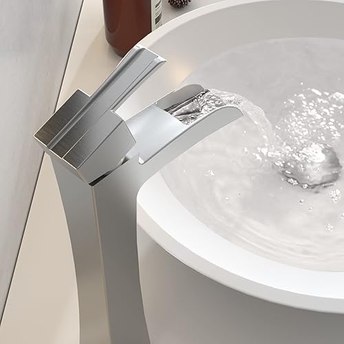 Miniatura 5 de BWE - Grifo de lavabo para baño de níquel cepillado con montaje de drenaje sin desbordamiento y línea de suministro, sin plomo, grifo de lavabo
