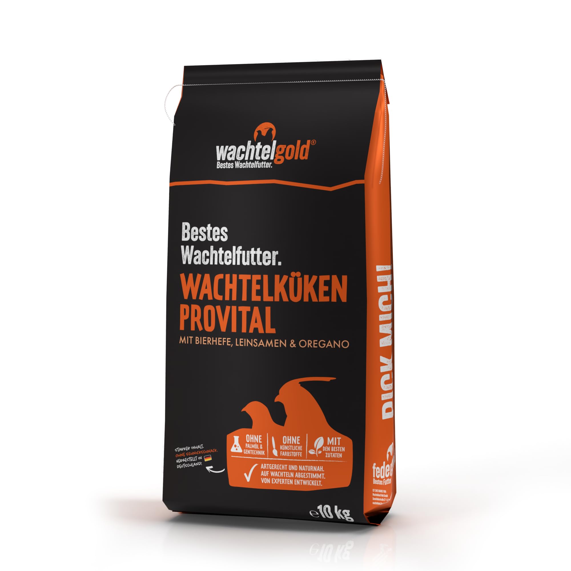 WachtelGold® Wachtel Kükenfutter ProVital 10 kg – Hochwertiges Aufzuchtfutter für Wachtelküken ab dem 1. Tag, mit Leinsaat, Bierhefe & Oregano, ohne Gentechnik & Palmöl