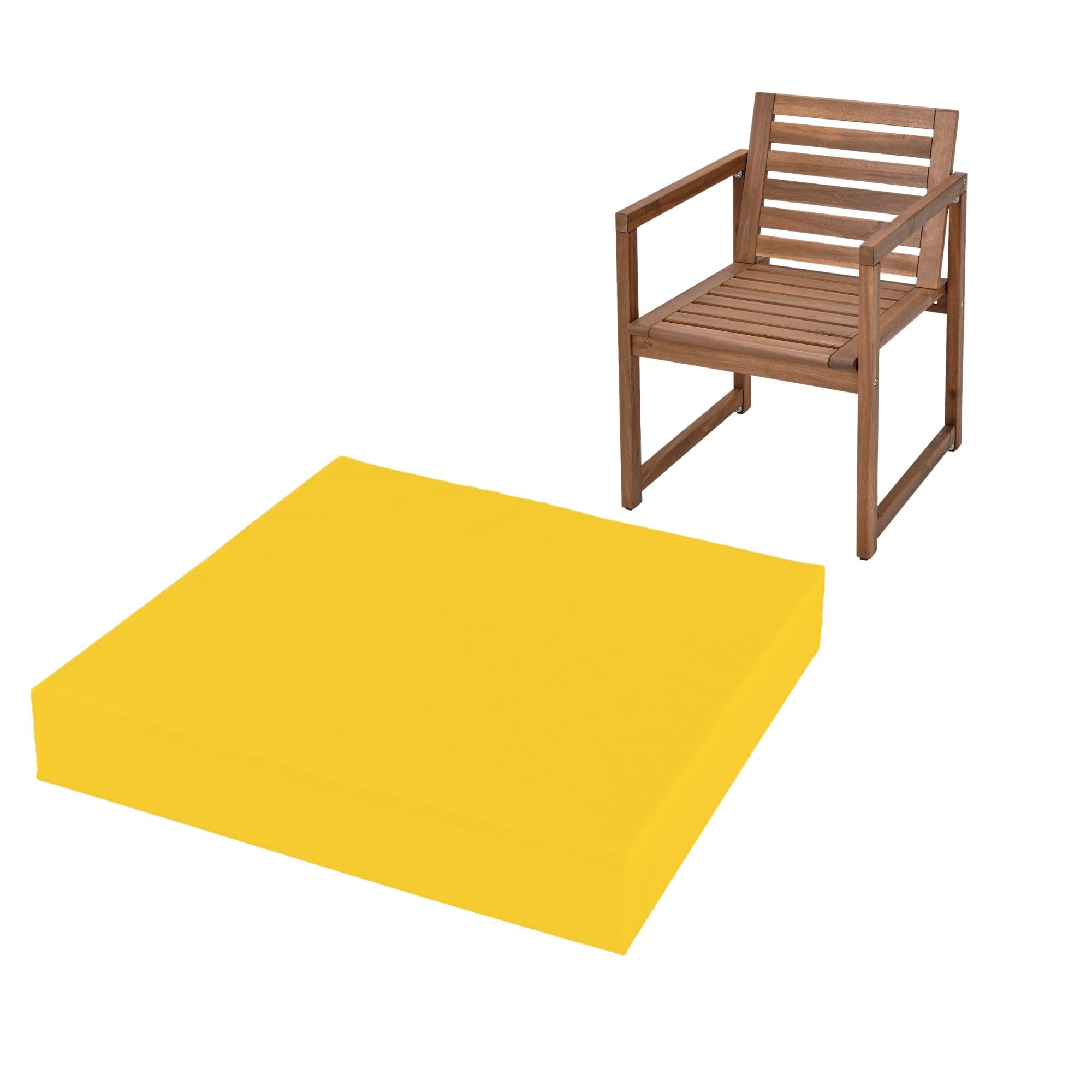 FIVE MOONS 4cm Thick Waterproof Chair Cushion Seat Foam Pad For Kitchen Dining Living Room & Garden Patio Rattan Furniture Removable Zipped Cover (Yellow, 22" x 22" (56 x 56 cm))