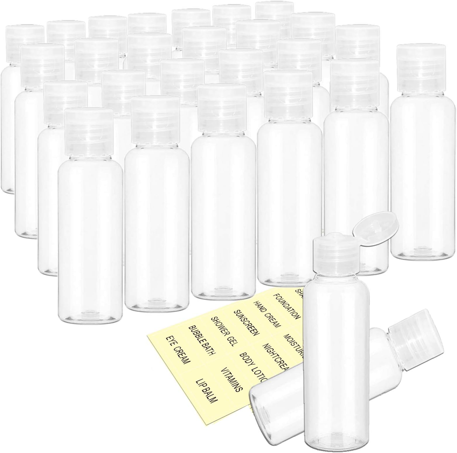 Mini Travel Bottles,2 ounce Clear Travel Container for Toiletries,2 oz Plastic Empty Travel Size Bottle Containers with Flip Cap,Refillable Small Squeeze Bottles Bulk for Liquids,Lotion