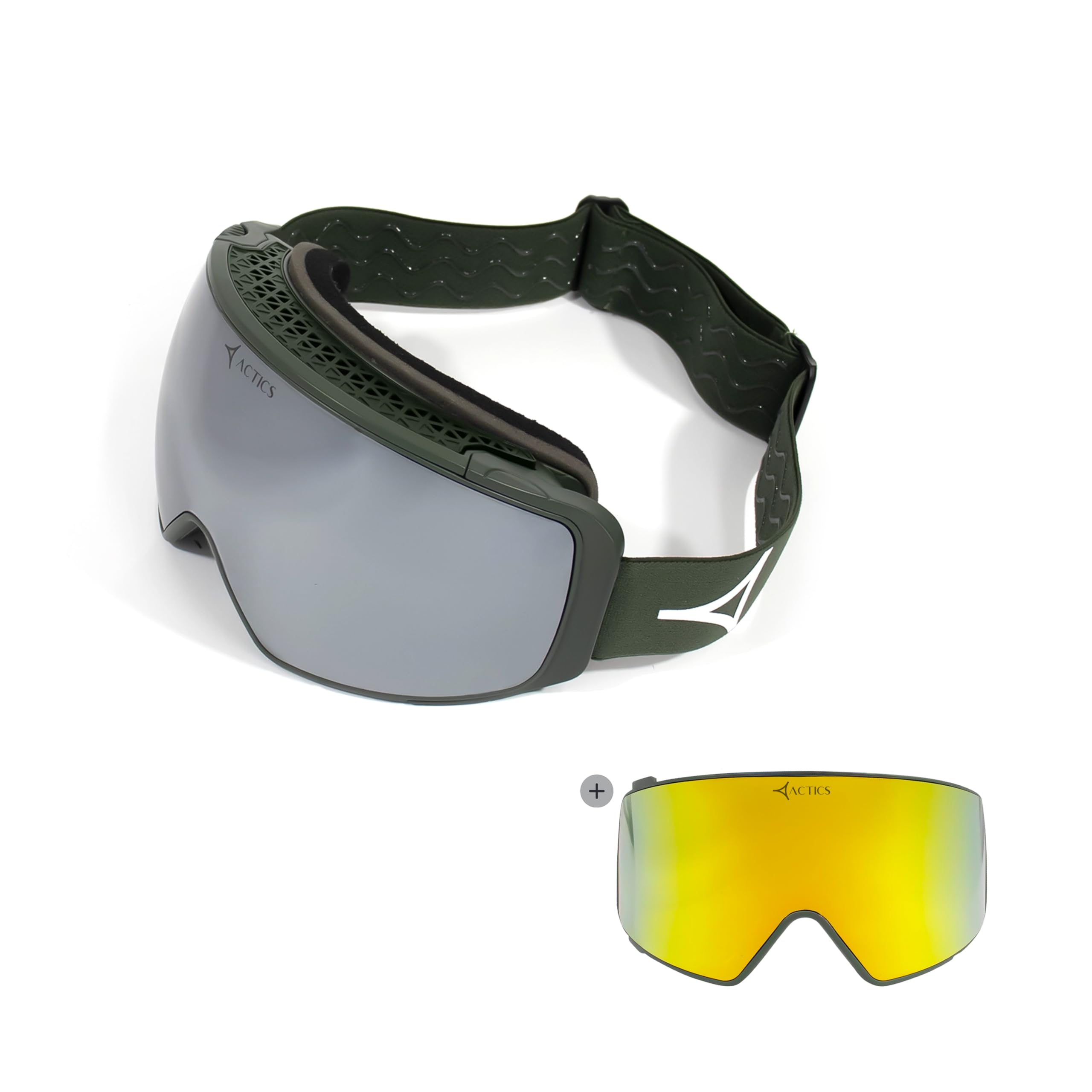 Eagle 3 - Maschera da sci Pro-Level, con potente lente magnetica intercambiabile, protezione UV400, protezione UV400, per uomini e donne, colore: verde militare