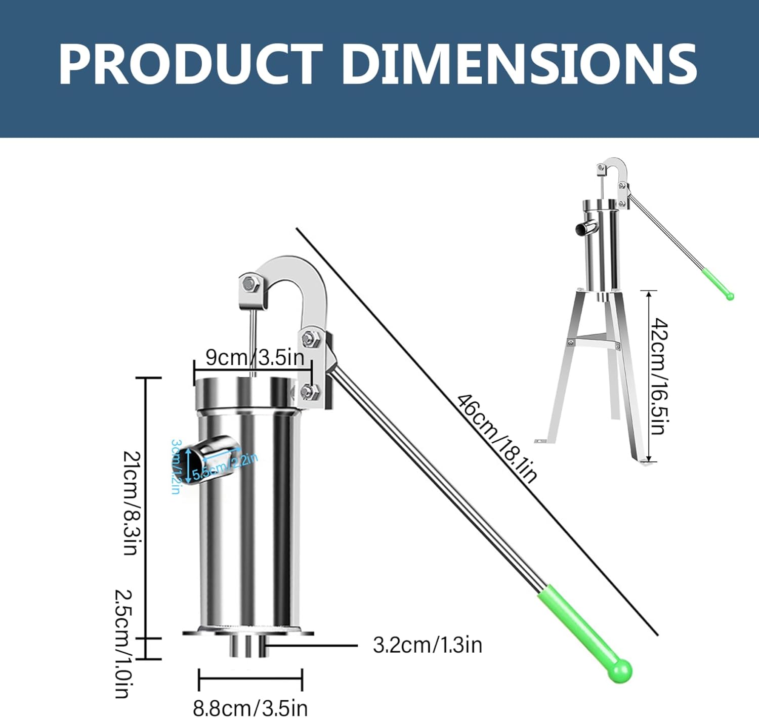 Manual Well Pump, Stainless Steel Leakproof Hand Water Pump with 360° Rotatable Handle, Draws Water from Up to 8m Depth for Reliable Access.