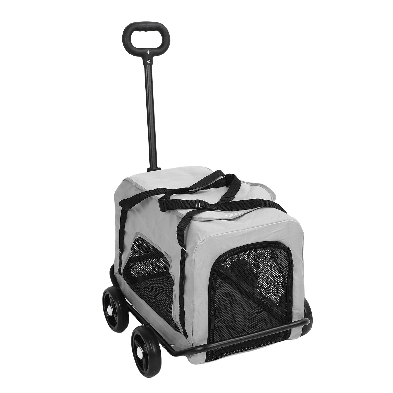 AMONIDA Transporter dla Psa z Kółkami Wszechstronny Wózek Spacerowy dla Małych Zwierząt Kompaktowy Podróżny materiał Oxford 4 Koła (GREY)