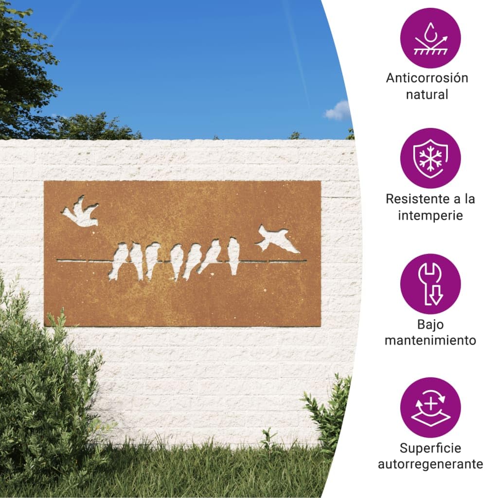 vidaXL Adorno de Pared de jardín Acero corten diseño pájaros 105x55 cm